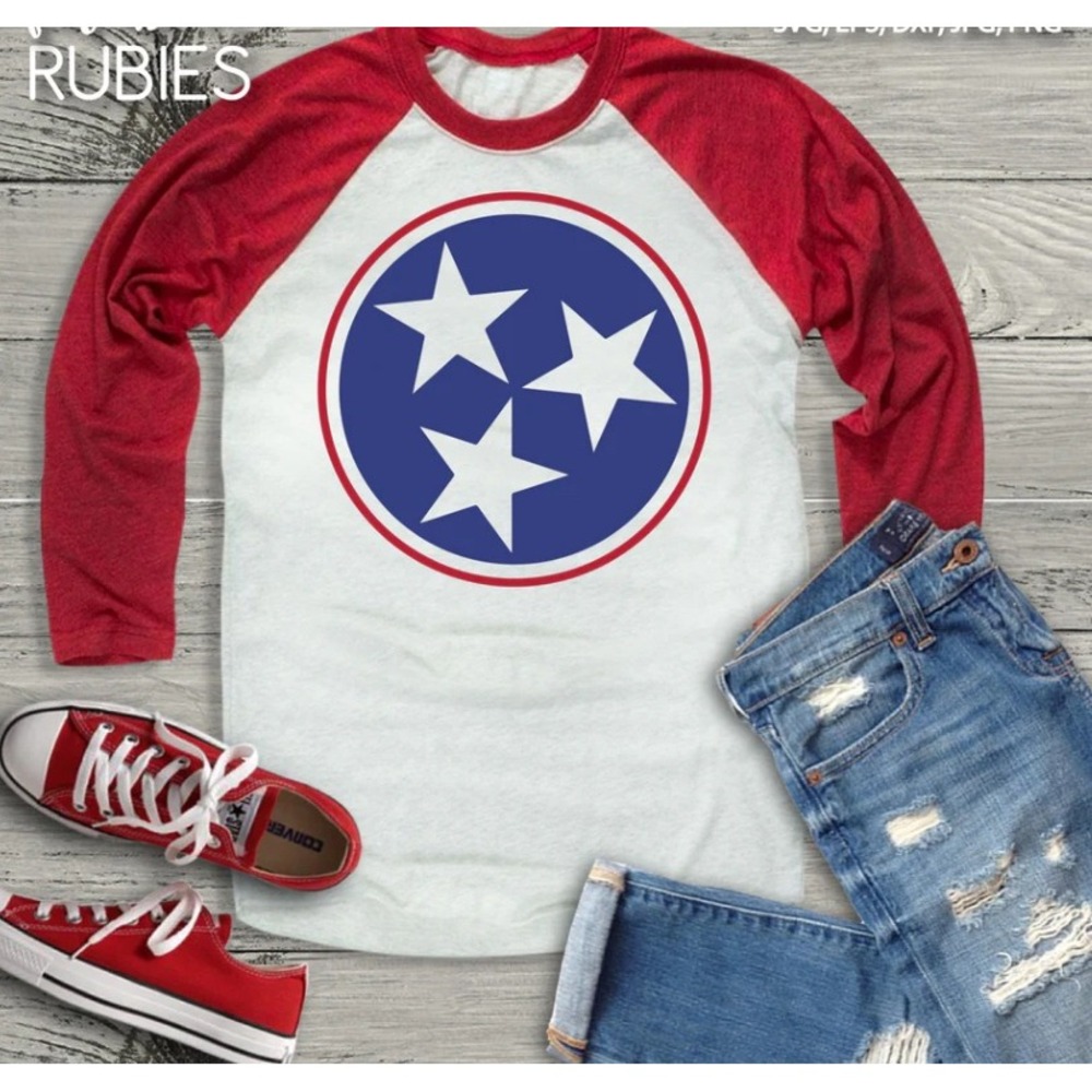 District Tennessee Tri Star Graphic Baseball Tee Red Sleeve - Medium‎
